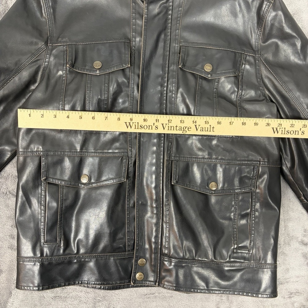 Levis Jacket Mens L Brown Faux Leather Trucker Coat Full Zip Snap Outdoor Work - Picture 9 of 12